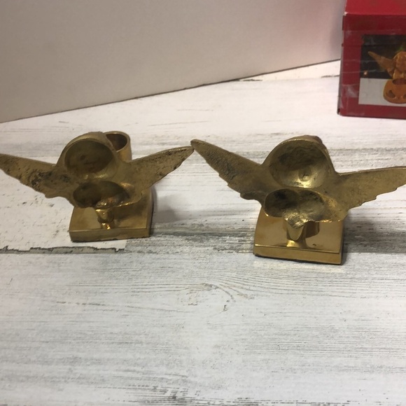 Set of 2 Solid Brass Angel Candlestick Holders Cherubs Cute Christmas Holiday - Picture 4 of 7